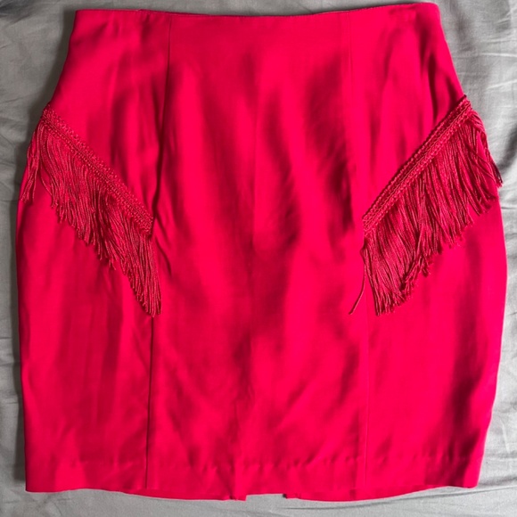 Vintage Red Fringe Miniskirt - Picture 2 of 6
